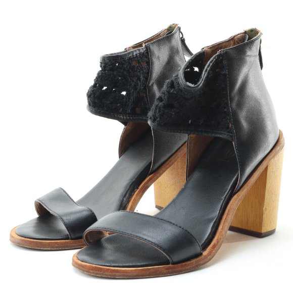 FIEL Anthropology Zip Back Heeled Sandal Women's 6 Black Leather - Picture 6 of 16